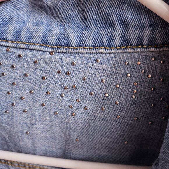 Medium Wash Pearl and Diamond Embellished Denim Jacket - Picture 6 of 6